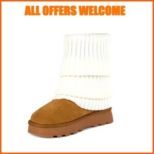 Platform Ankle Boots with Leg Warmer Accent